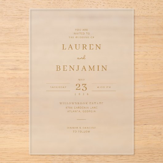 Invitations En Acrylique Refined Gold Calligraphy (Recto)