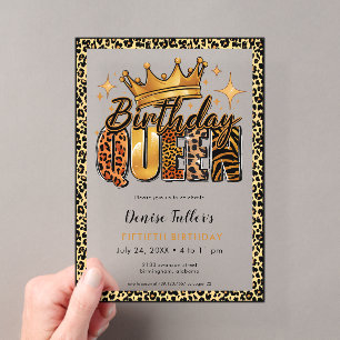 Invitations En Acrylique Reine d'anniversaire Fun Léopard Cinquante Anniver
