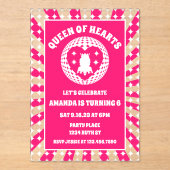 Invitations En Acrylique Reine Des Coeurs Rose Rétro Anniversaire (Recto)
