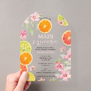 Invitations En Acrylique Repas de midi pour la Baby Shower Citrus Pink Main