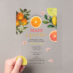 Invitations En Acrylique Repas de midi pour la douche de mariée Citrus Pink
