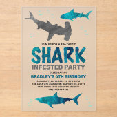 Invitations En Acrylique Requin infesté n'importe quel âge fête d'anniversa (Recto)