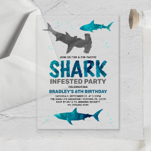 Invitations En Acrylique Requin infesté n'importe quel âge fête d'anniversa