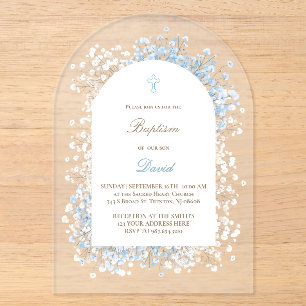 Invitations En Acrylique Respiration de bébé blanc baptême de bébé garçon b