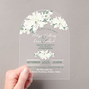 Invitations En Acrylique Ressort Botanique Vert Mariage Floral blanc