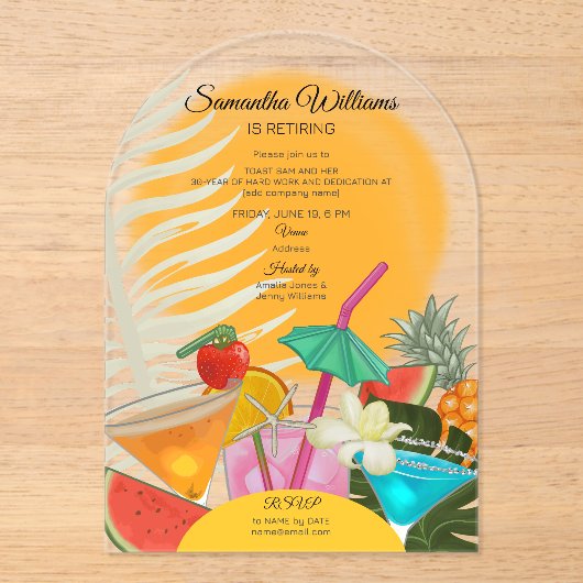 Invitations En Acrylique Retraite Adieu Tropical Beach Cocktail Party (Recto)