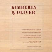 Invitations En Acrylique Retro Abstrait Terrain Terracotta Orange Mariage (Recto)