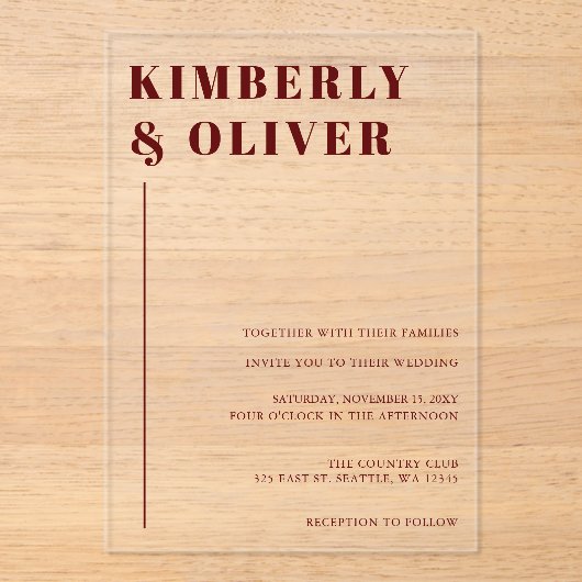 Invitations En Acrylique Retro Abstrait Terrain Terracotta Orange Mariage (Recto)