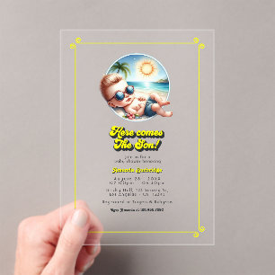 Invitations En Acrylique Retro Beach Thème Voici le Baby shower Son