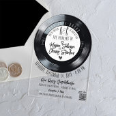 Invitations En Acrylique Retro Black White Vinyl Record musique Arc Mariage
