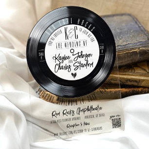 Invitations En Acrylique Retro Black White Vinyl Record musique Arc Mariage