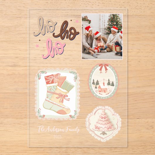 Invitations En Acrylique Retro Pink Green Christmas (Recto)