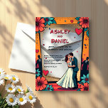 Invitations En Acrylique Retro Romantic Bride et Groom Comic Mariage de liv<br><div class="desc">Cette élégante invitation à l'acrylique mariage style bande dessinée est parfaite pour un mariage moderne. Le design rétro présente une illustration vintage de mariée et de mariée et une calligraphie noire sur un arrière - plan à thème de bande dessinée.</div>