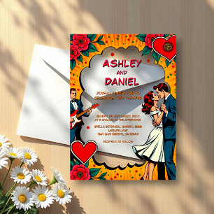 Invitations En Acrylique Retro Romantic Bride et Groom Comic Style Mariage
