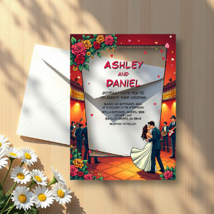 Invitations En Acrylique Retro Romantic Couple Comic Style de livre Mariage