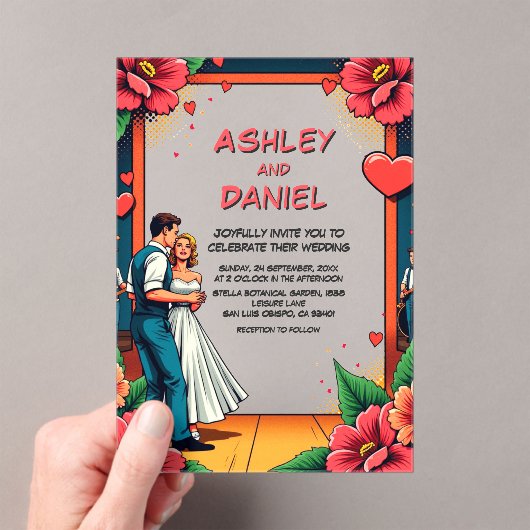 Invitations En Acrylique Retro Romantique Mariée Et Mariage De Danse De La (In situ (ordinateur de poche))