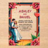 Invitations En Acrylique Retro Romantique Mariée Et Mariage De Danse De La (Recto)