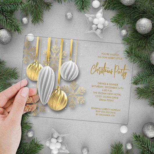 Invitations En Acrylique Retro Silver and Gold Ornaments Christmas Party