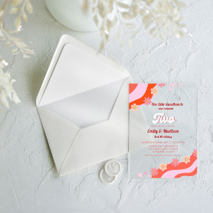 Invitations En Acrylique Retro Valentine Sweetheart Twin 2e anniversaire