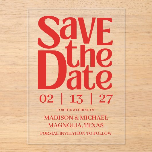 Invitations En Acrylique Retro Valentine Wedding Photo Red Pink (Recto)