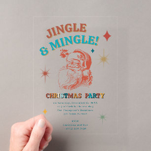 Invitations En Acrylique Retro Vintage Père Noël Fête de Noël Jingle Mingle