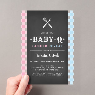 Invitations En Acrylique Révélation de sexe BabyQ à carreaux BBQ Noir