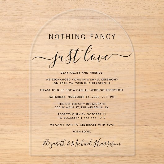 Invitations En Acrylique Rien De Fancy Just Love Arch Mariage Réception (Recto)