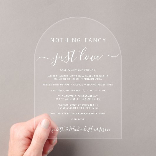 Invitations En Acrylique Rien De Fancy Just Love Arch Mariage Réception (In situ (ordinateur de poche))