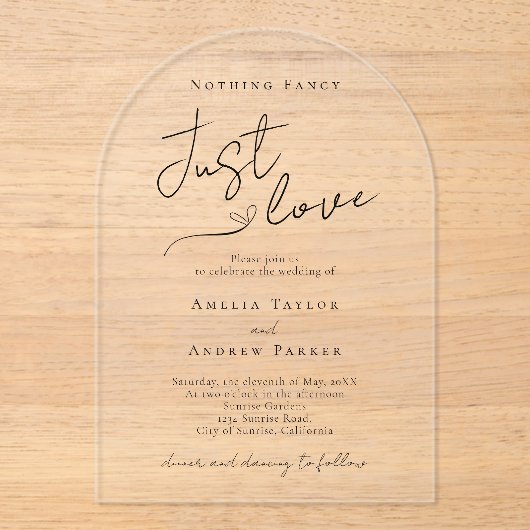 Invitations En Acrylique Rien de fantaisie Just Love Elegant QR Code Mariag (Recto)