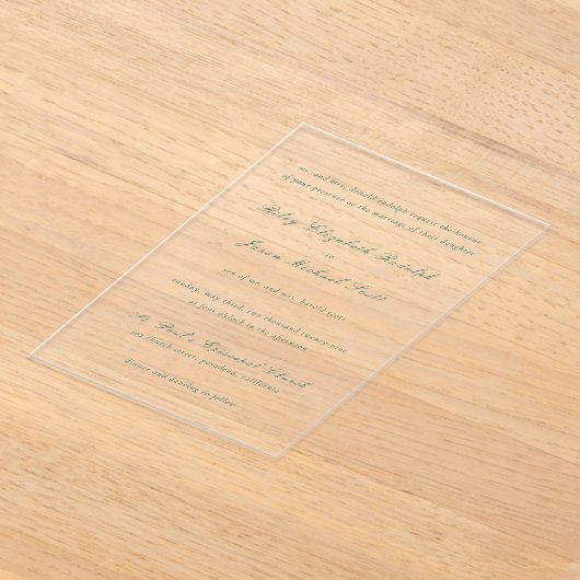 Invitations En Acrylique Riley Emerald Green Mariage élégant (Poser)
