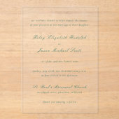Invitations En Acrylique Riley Emerald Green Mariage élégant (Recto)