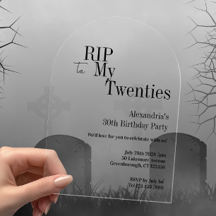 Invitations En Acrylique RIP 20s 30e fête d'anniversaire Typographie noire