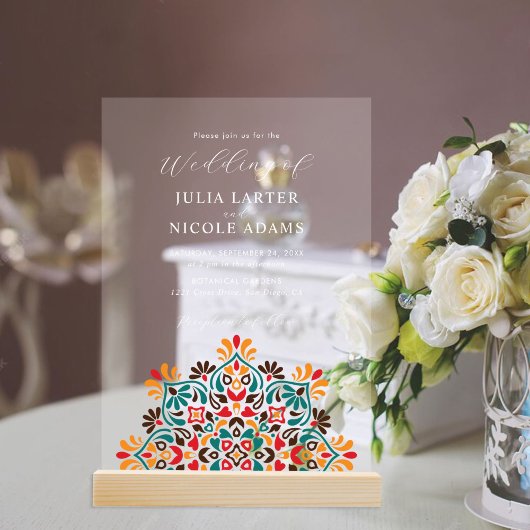 Invitations En Acrylique Rising Boho Fusion indienne Floral Mandala Mariage