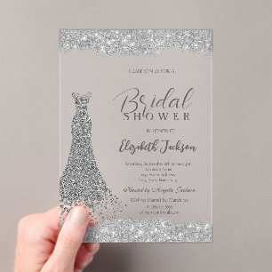 Invitations En Acrylique Robe à diamants argentés scintillants