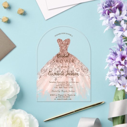 Invitations En Acrylique Robe à paillettes rose doré Cic, Baby Shower (Insitu (Mariage))