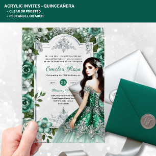 Invitations En Acrylique Robe argentée verte émeraude en acrylique pour Qui