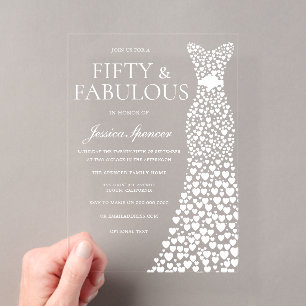 Invitations En Acrylique Robe Blanche Cinquante & Merveilleux Fête d'annive