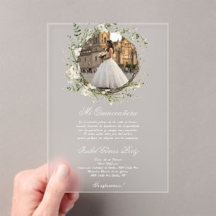 Invitations En Acrylique robe blanche en acrylique quinceañera
