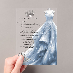 Invitations En Acrylique Robe bleue d'argent Princesse Quinceañera