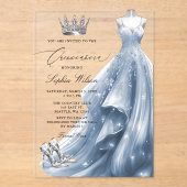 Invitations En Acrylique Robe bleue d'argent Princesse Quinceañera (Recto)