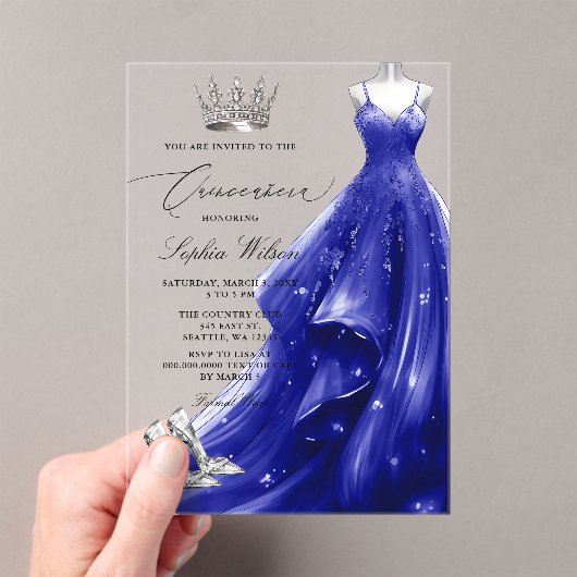 Invitations En Acrylique Robe bleue d'argent Princesse Quinceañera (In situ (ordinateur de poche))