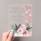 Invitations En Acrylique Robe & Blush Floral Womans 30e fête d'anniversaire (In situ (ordinateur de poche))