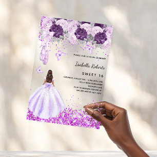 Invitations En Acrylique Robe de ballerine violette Sweet 16 florales clair