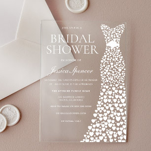 Invitations En Acrylique Robe de cœur blanche magnifique douche de mariage
