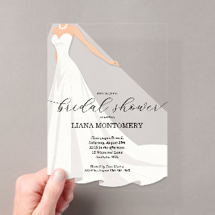 Invitations En Acrylique Robe de mariée élégante pour la douche de la marié