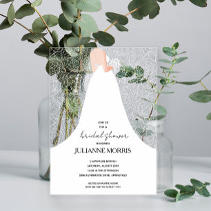 Invitations En Acrylique Robe de Mariée Fleurs Réception de Mariage