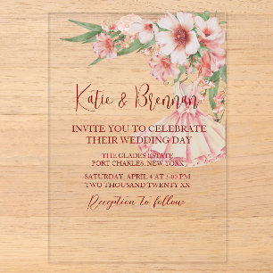 Invitations En Acrylique Robe de mariée rose vintage