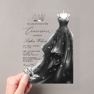 Invitations En Acrylique Robe de princesse noire argentée Quinceañera