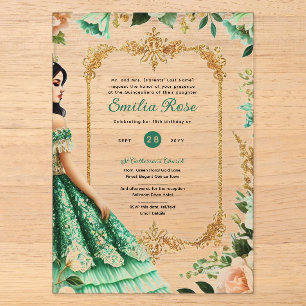Invitations En Acrylique Robe de Quinceañera en acrylique vert émeraude et