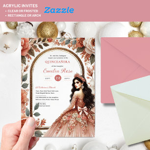 Invitations En Acrylique Robe de Quinceañera en Rose Doré Poussiéreux Fleur